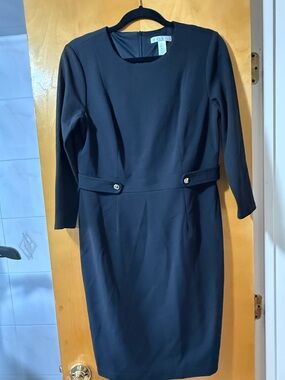 London Times Black Long-Sleeve Sheath Dress